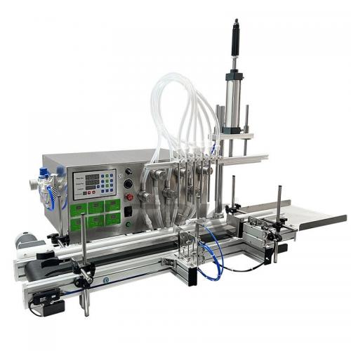 LTPK LT-DTMP6 Six-head Magnetic Pump Liquid 1 Liter Small Scale Glass Bottle Filling Machine With Conveyor